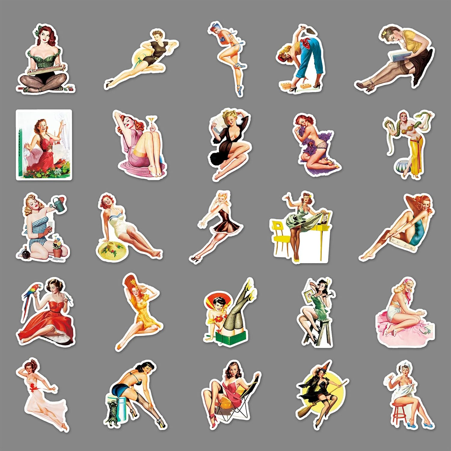Sexy Pinup Girl Stickers,50 PCS Retro Motorcycle Girl Graffiti Vinyl Waterproof Decals for Water Bottles Computer Bicycle Skateboard Luggage Phone Pad Laptop Kids Teens Stickers Pack - Lemon image number 2