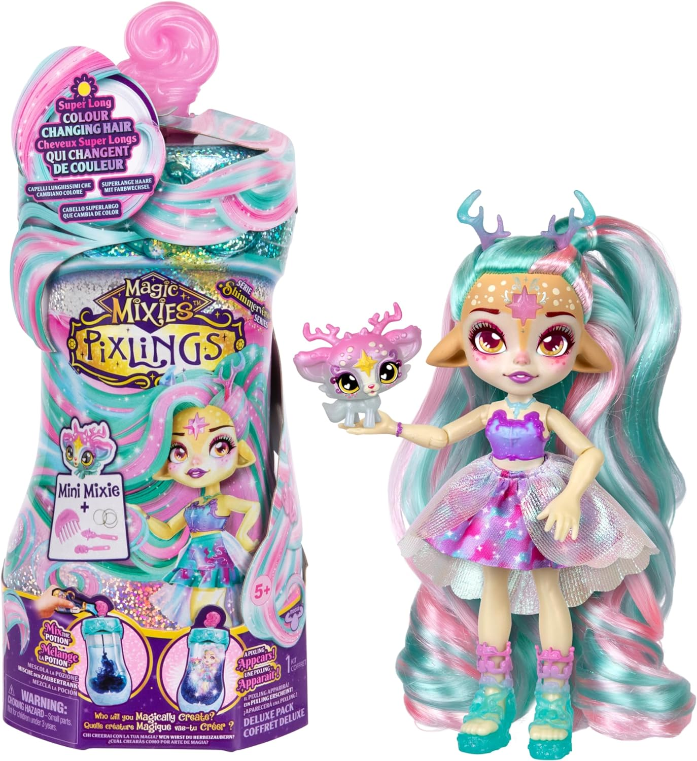 Magic Mixies Pixling Deluxe Pack Deerlee. Create and Mix a Magic Potion That Magically Reveals a 16.5Cm Pixling Doll with Super Long Magic Hair! Has an Exclusive Mini Mixies and 4 Hair Accessories. image number 2