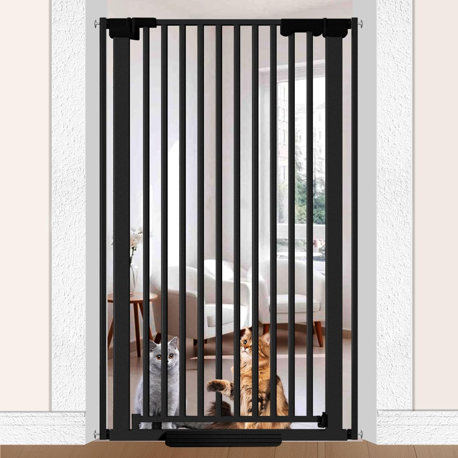 130Cm Extra Tall Cat Gate Barrier for Doorways No Jumping Over, 76-83Cm Wide Pressure Mounted Pet Dog Gates No Drill Auto Close, Cat Fence Indoor Climb Proof (Black) image number 3