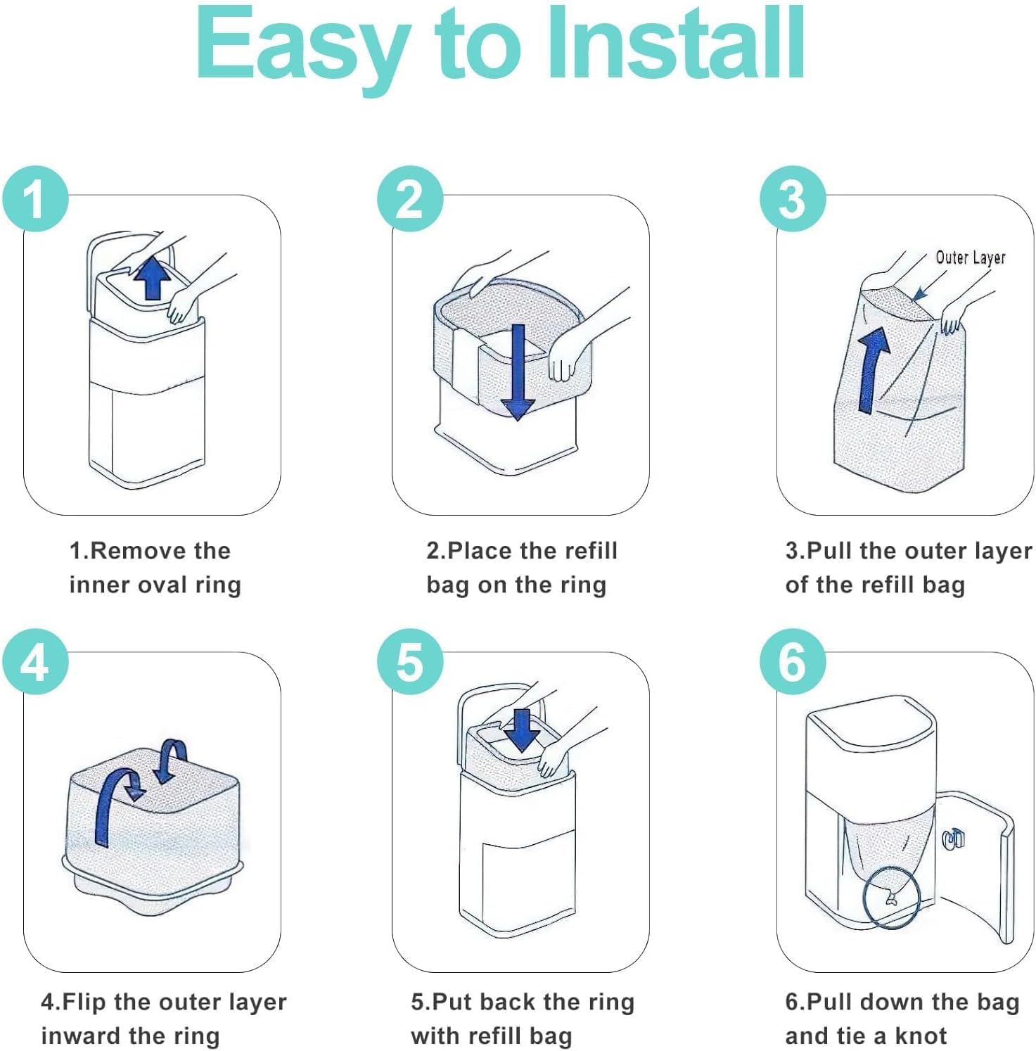 Liner Refills Compatible with Korbell 16L Nappy Bin-5 Rolls (60M) Diaper Disposal Bags-Holds up to 880 Nappies-Tear-Resistant & Leak-Proof Refill Bags image number 4