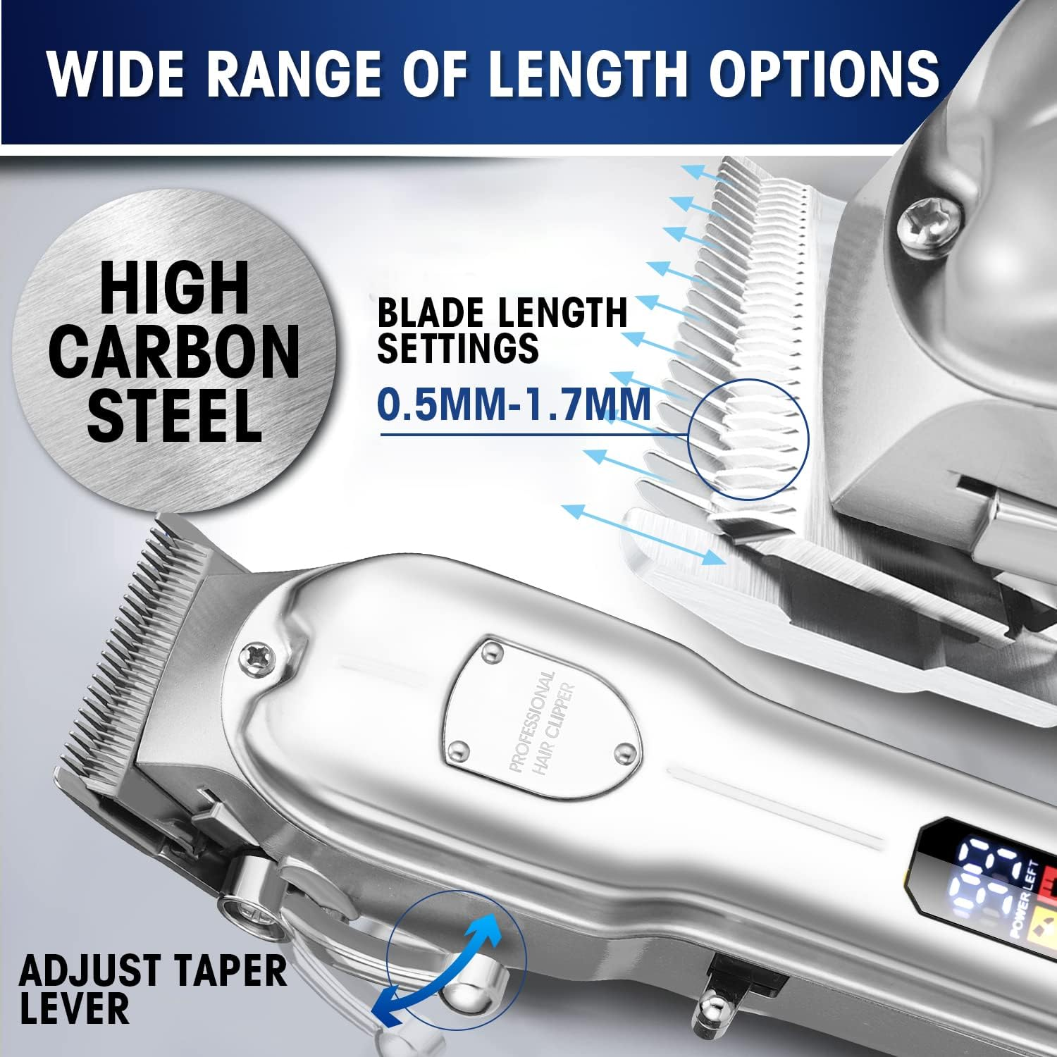 Karrte Professional Hair Clippers and Trimmer Kit,Cordless Hair Cutting Kit,Barber Supplies for Men Beard Trimmer Mens Grooming Kit Accessories (Silver) image number 2