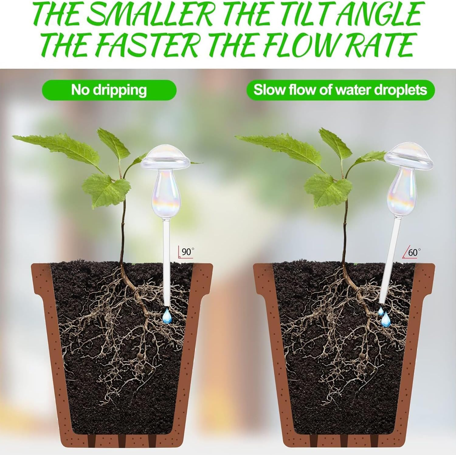 Plant Watering Globes - 4 Pack Iridescent Rainbow Gradient Color Clear Mushroom Self Watering Spikes-Plant Watering Bulbs Devices for Indoor and Outdoor Plants - Measures 9" L X 2.7" D image number 1