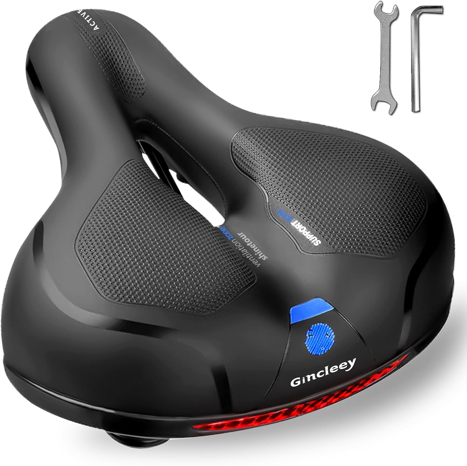 Comfort Bike Seat for Women Men,Wide Bicycle Saddle Replacement Memory Foam Padded Soft Bike Cushion with Dual Shock Absorbing Universal Fit for Indoor/Outdoor Bikes with Reflect image number 5