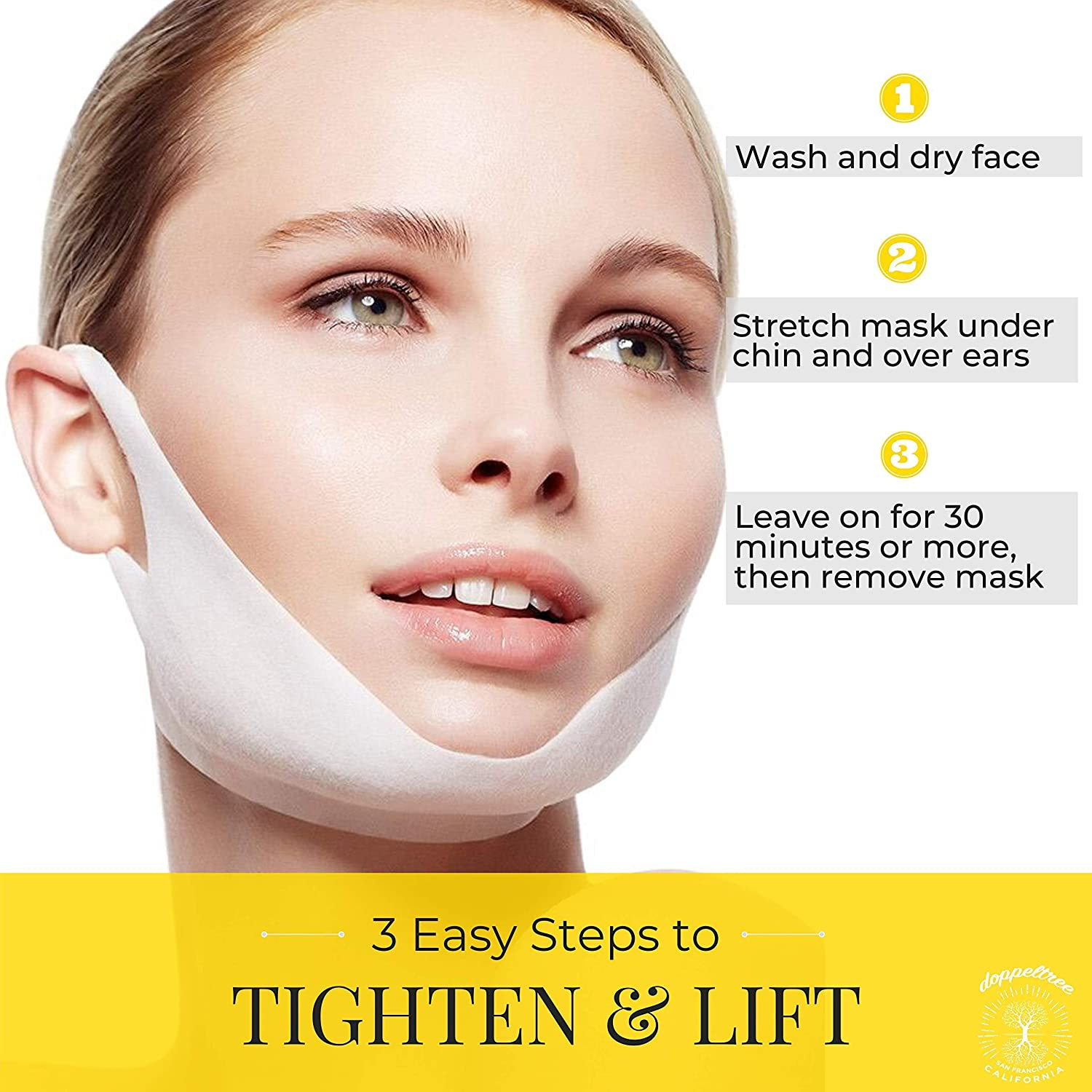 V Line Lifting Mask - Made in USA - Double Chin Reducer, Face Lift and Firming Strap - Lifts, Tightens Jawline and Chin (5 Masks) image number 3