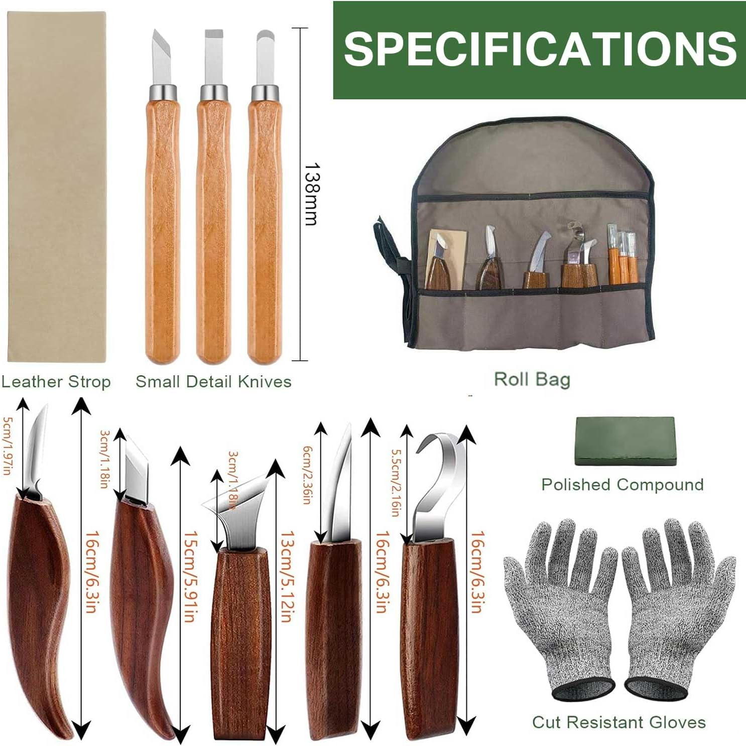 13 Pcs Wood Carving Kit, Wood Carving Tool Set Contains Wood Carving Tools Including Walnut Wood Carving Knife, Cut Resistant Gloves, Whittling Kit for Beginners