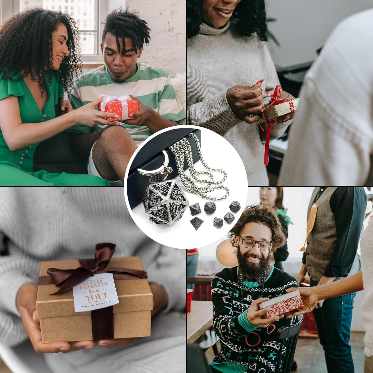 PJOY Mini Dice Set Tiny DND Dice with Necklace Stailess Steel Case D&D Portable 7PCS Keychain Metal Dice Set for Role Playing Dice Games as Dungeons and Dragons Gifts, Metal, No Gemstone image number 4