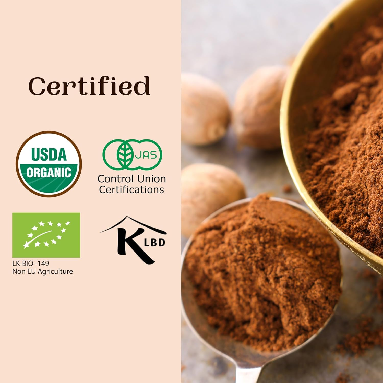 Organic Nutmeg Powder | Freshly Ground | Aromatic & Rich in Flavor | Product of Sri Lanka | 50G | USDA Certified
