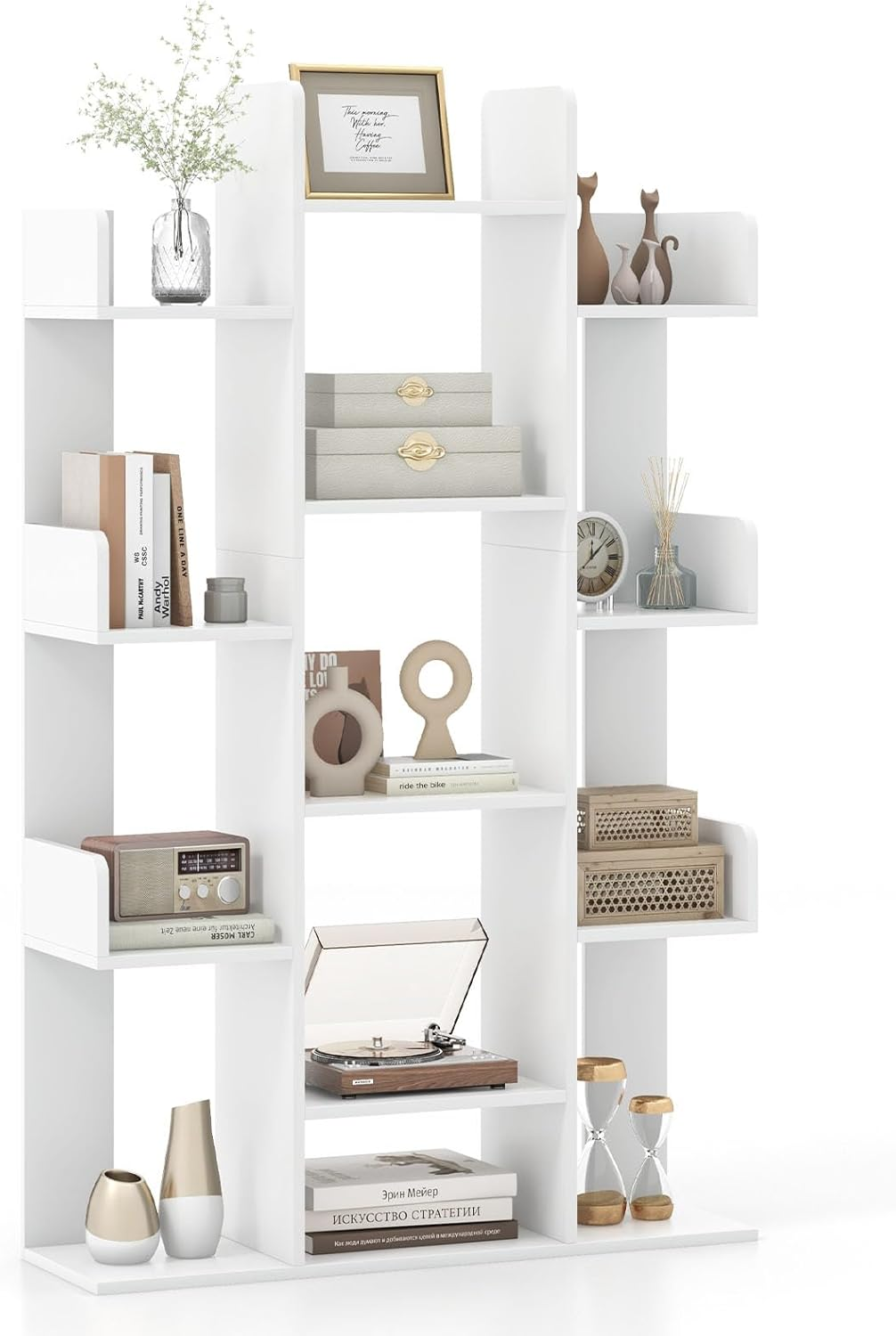 Giantex Tree Bookshelf, 141 Cm Tall Bookcase with 13 Open Shelves, Corner Books Storage Organizer, Freestanding Decorative Display Cube Shelf for Living Room, Study or Office