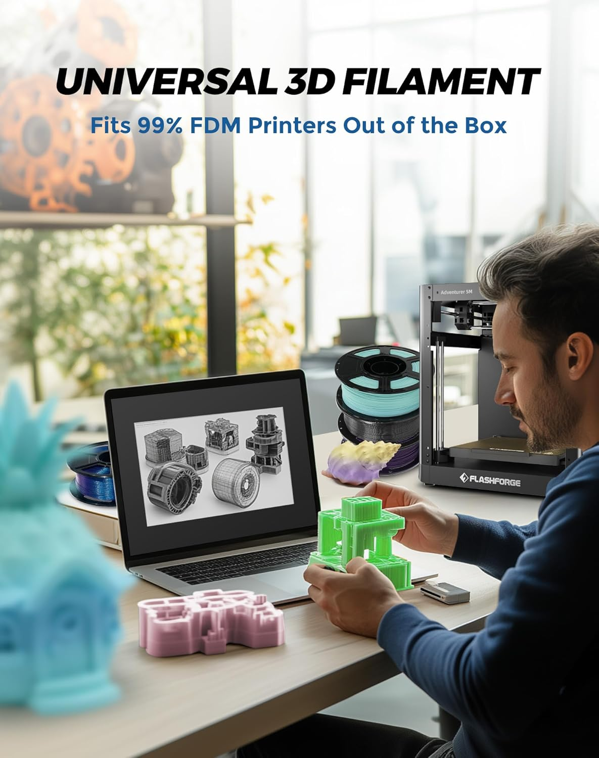 FLASHFORGE 3D Printer Filament, Rainbow Candy HS PLA 1.75Mm, 500Mm/S High-Speed Printing, +/- 0.02Mm Accuracy, 1Kg Spool (2.2Lbs), Compatible with Most FDM 3D Printers - Black image number 3