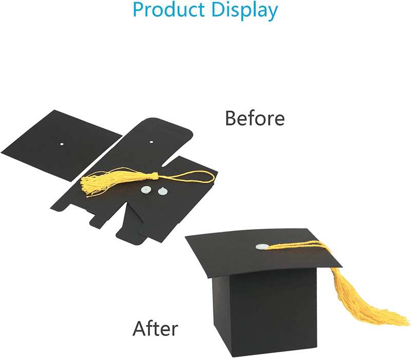 30Pcs Graduation Cap Shaped Gift Box - 6CM Black Doctoral Sweet Boxes with Yellow Tassel for Celebration Ceremony Party image number 2