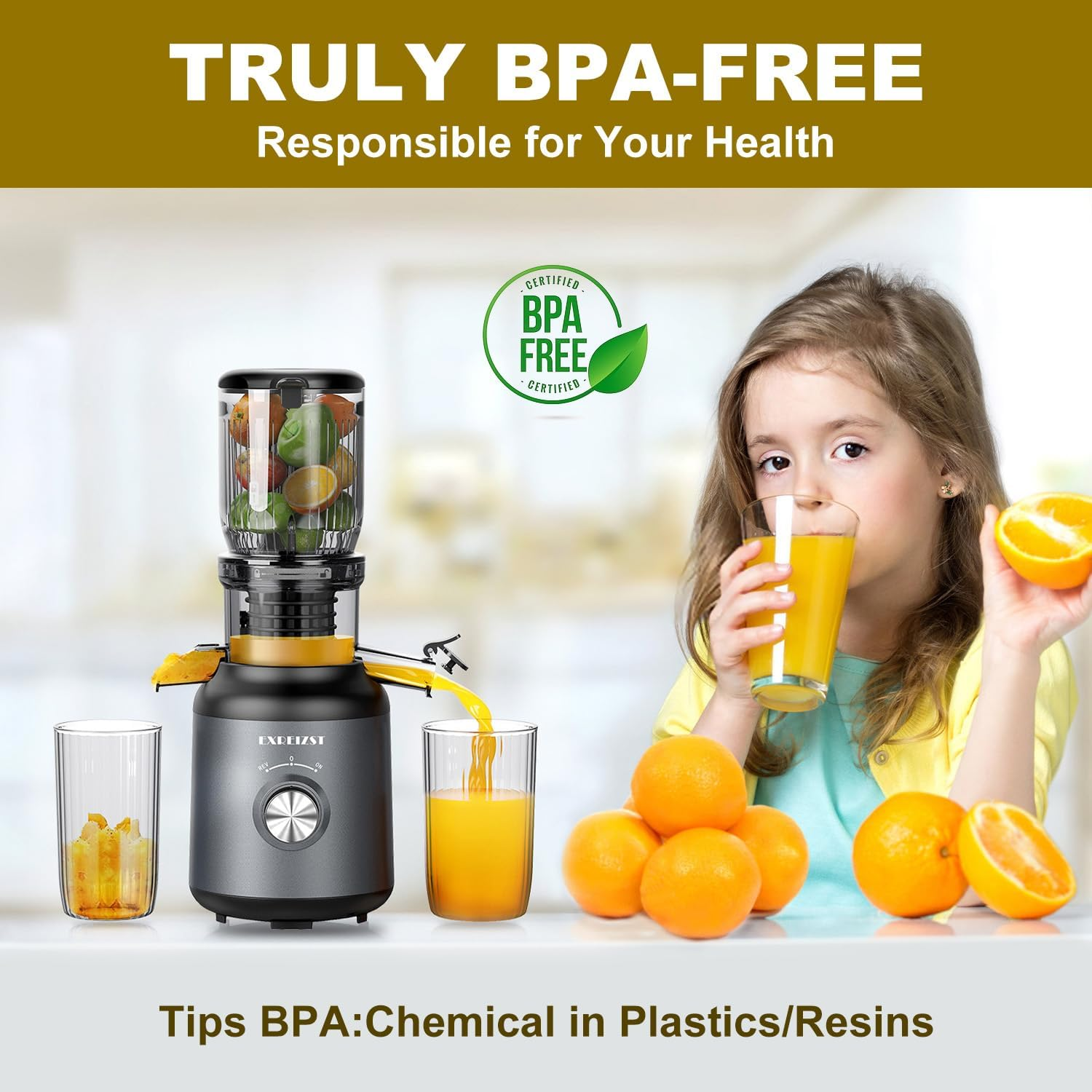 Cold Press Juicer Machines - Electric Slow Juicer with 1.2L and 103Mm Large Feed Chute for Whole Fruits and Vegetables, 250W Masticating Juicer Extractor Easy to Clean, High Juice Yield,Bpa Free, Grey image number 5