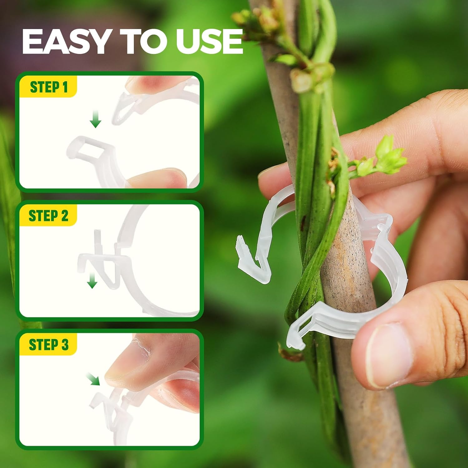 100 PCS Plant Support Clips, Reusable Garden Clips Secured Plastic Plant Clips for Climbing Plants, Tomato Clips for String Trellis Outdoor Indoor Plant Flowers Stem Vine Fixing Clips (White) - White image number 2