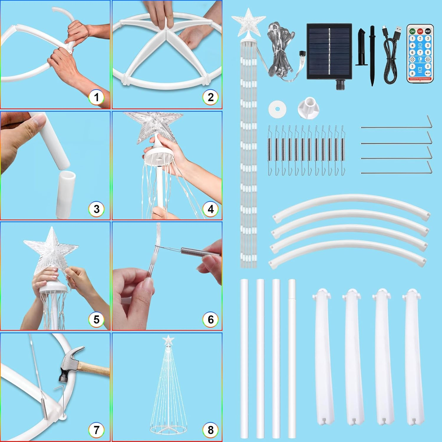 HELESIN LED Christmas Cone Tree Light with Star Topper, 1.5M 204 LED Outdoor Lightshow Christmas Tree with 8 Modes Timer Remote for Yard Patio Indoor Decorations image number 5