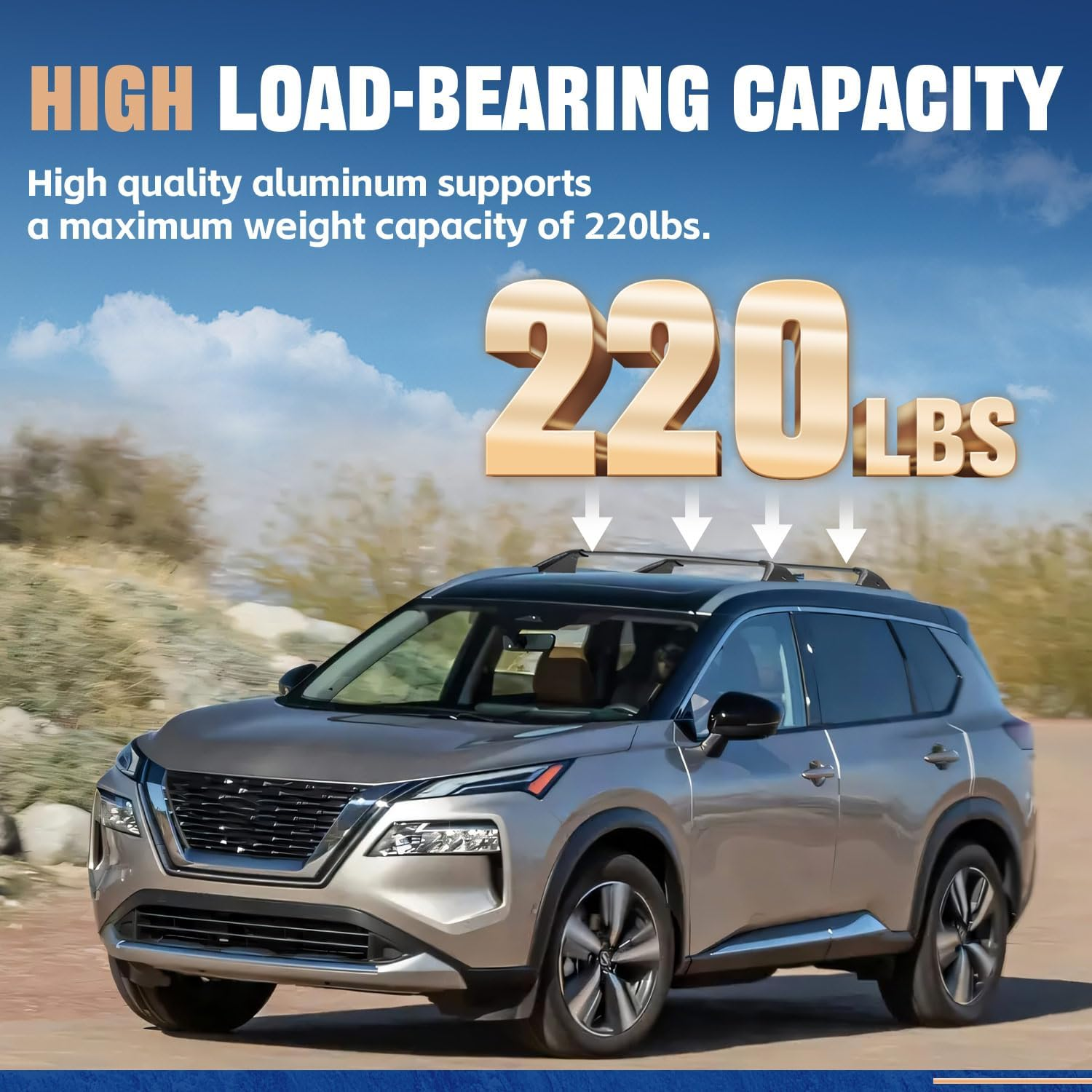 &lrm;AUXPACBO Real Lockable 220 LBS Cross Bar Fit for Nissan Rogue 2021 2022 2023 2024 2025 SV SL Platinum with Roof Rail Roof Rack Crossbars Rooftop Luggage Cargo Carrier for Canoe Kayak Bike image number 3