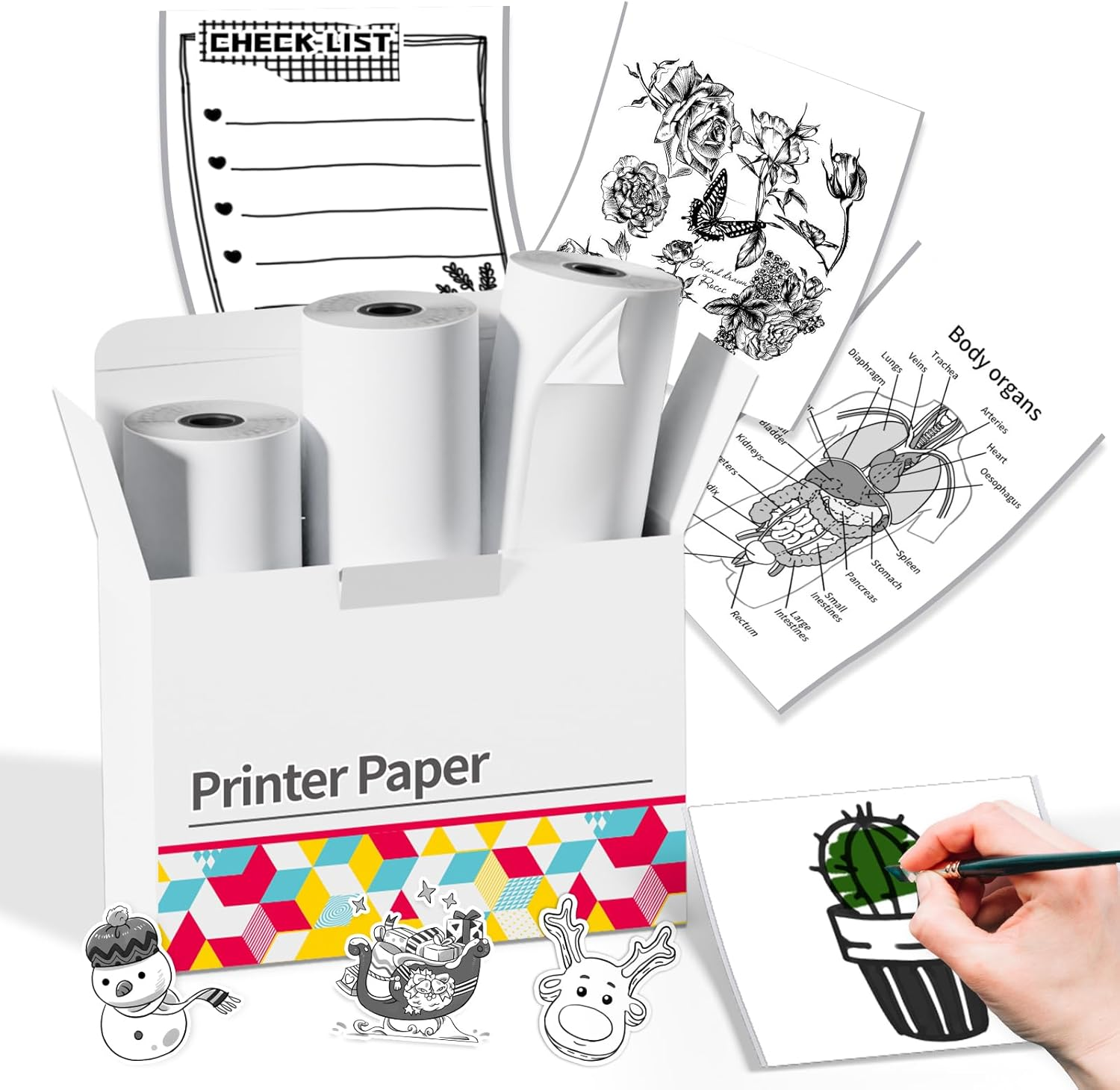 Memoking White Adhesive Thermal Sticker Paper, for M02 M02Pro M02S M03 M04S M04AS Mini Printer, 50Mm X 3.5M/Roll, Diameter 30Mm, 3 Rolls, Compatible with Phomemo Printer Paper, Keep for 20 Years image number 6