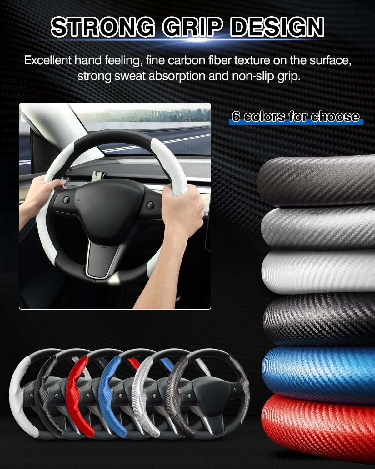 Carbon Fibre Steering Wheel Cover for Tesla Model 3/Y 2016-2025, Anti-Slip, Comfortable Grip, Breathable, White image number 5