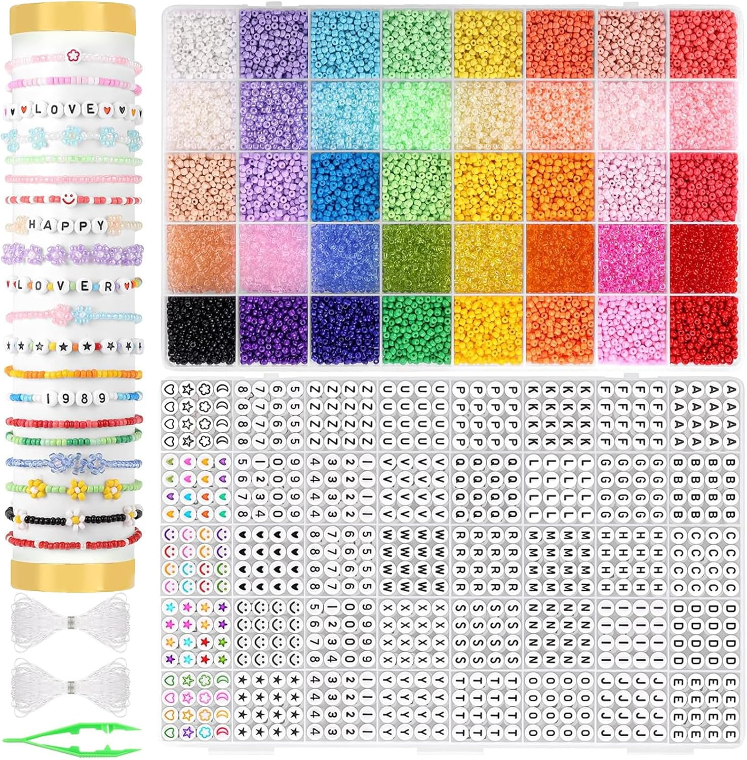 Daigoo 12000Pcs Friendship Bracelet Making Kit with 960Pcs Letter Number Beads, 40 Colors 3Mm Glass Seed Beads for Jewelry Making, DIY Craft Making Kit for Teen Girls Adult