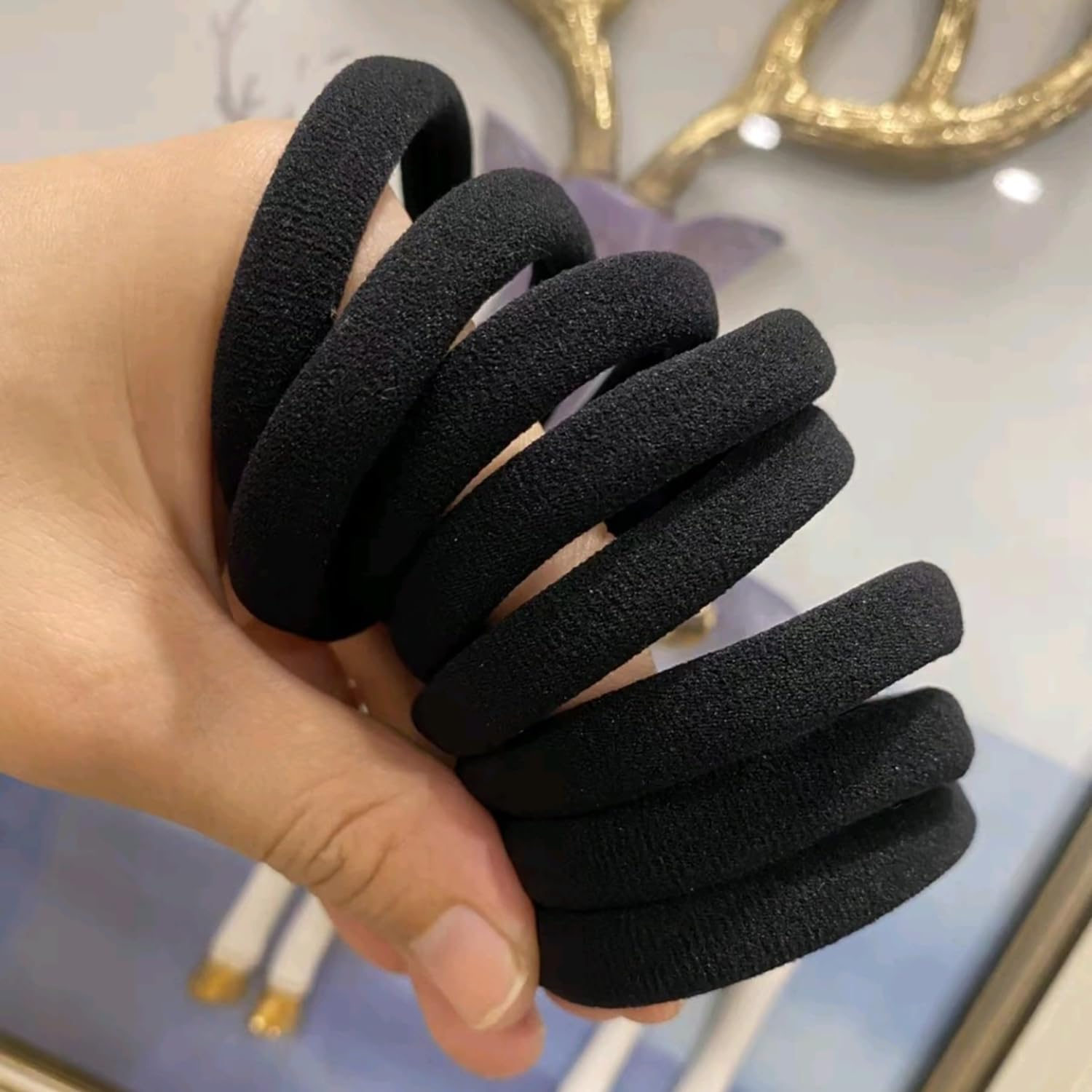 50Pcs Black Thick Seamless Bands Elastic Ties Soft Ponytail Holders for Women Girls Rubber Bands Hair Ties (Black) - Colorful image number 2