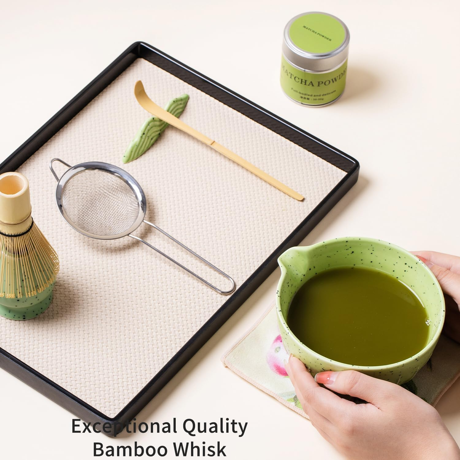 Matcha Whisk Set - 7Pcs Japanese Matcha Kit with Matcha Bowl, Matcha Whisk, Whisk Holder, Strainer - Elegant Matcha Set for Gifting and Personal Use, Gift Box Packaging (Green-7 Pcs) image number 2