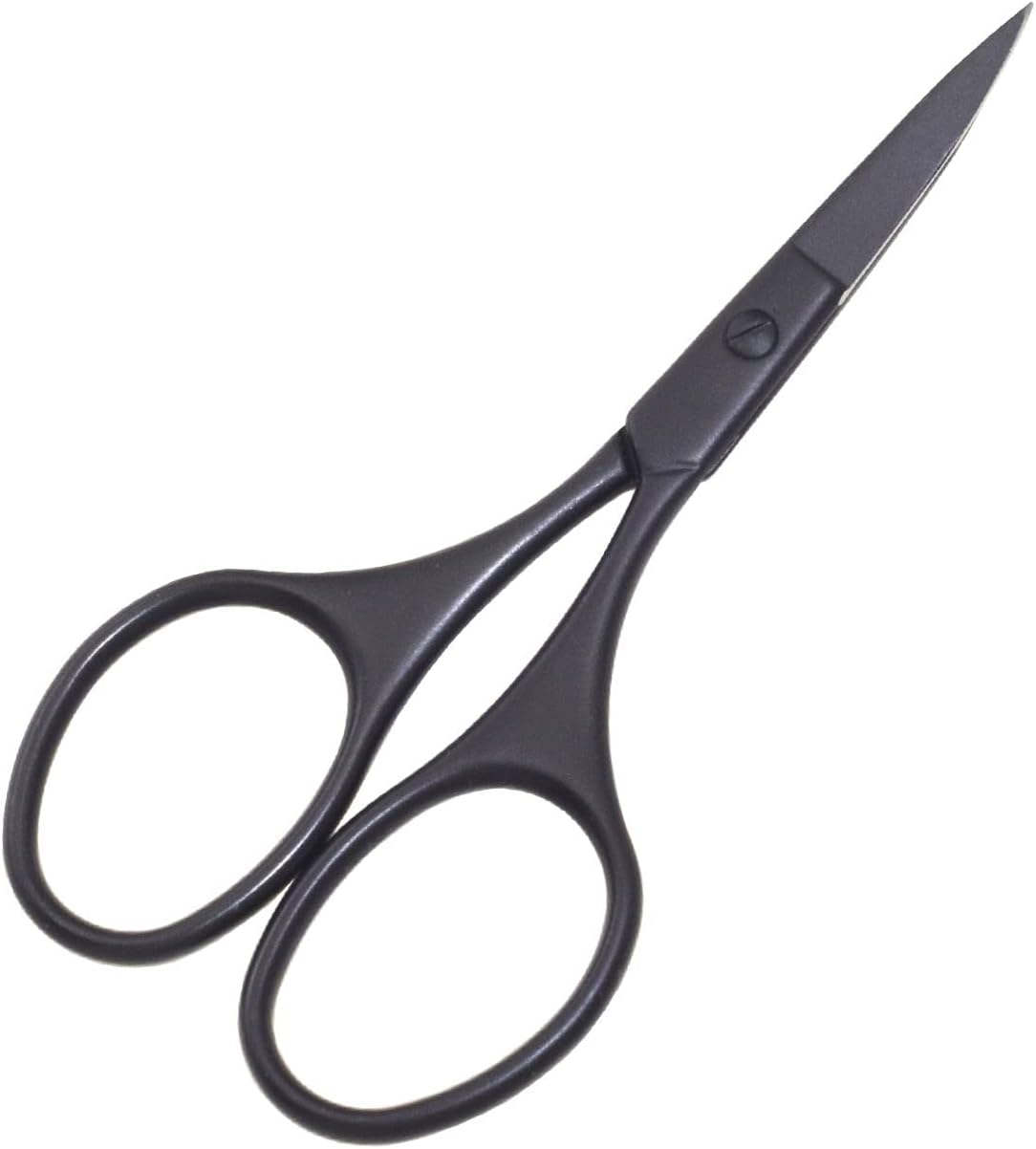Multicolor Professional Grooming Scissors for Personal Care Facial Hair Removal and Ear Nose Eyebrow Trimming Stainless Steel Fine Straight Tip Scissors 3.9 Inch (Black Curved D) - Black Set D image number 3