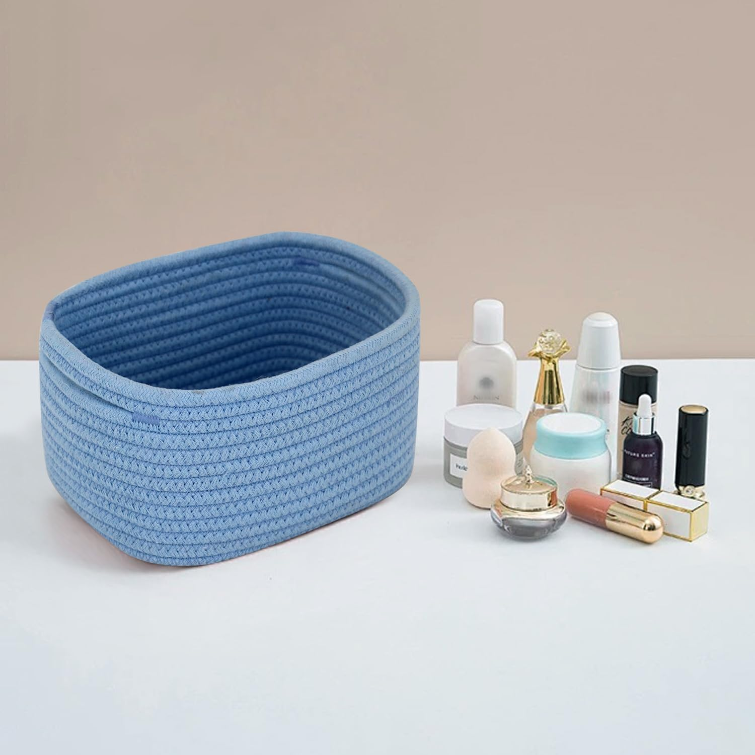 Set of 3 Nursery Storage Baskets, Baby Nursery Baskets, Small Woven Baskets for Storage, Cotton Rope Baskets for Toys, Basket with Handles, round Towel Basket Bins - Baby Pink image number 6