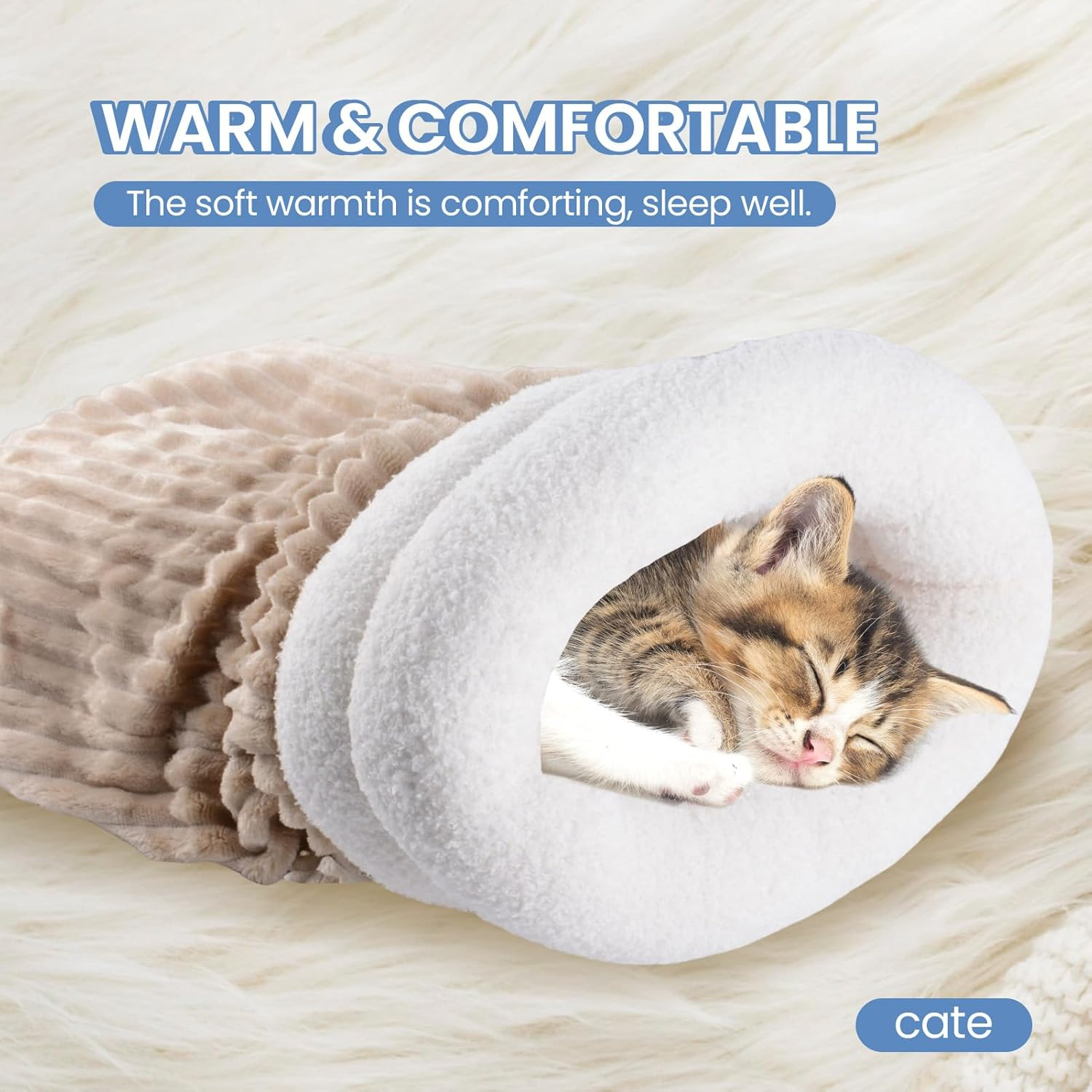 Cat Sleeping Bag for Indoor Cats Winter Cat Sleeping Bag Soft Plush Cat Cave Bag for Cats Small Dogs Comfortable Pet Snuggle Sack 360&deg; Wrap-Around image number 4