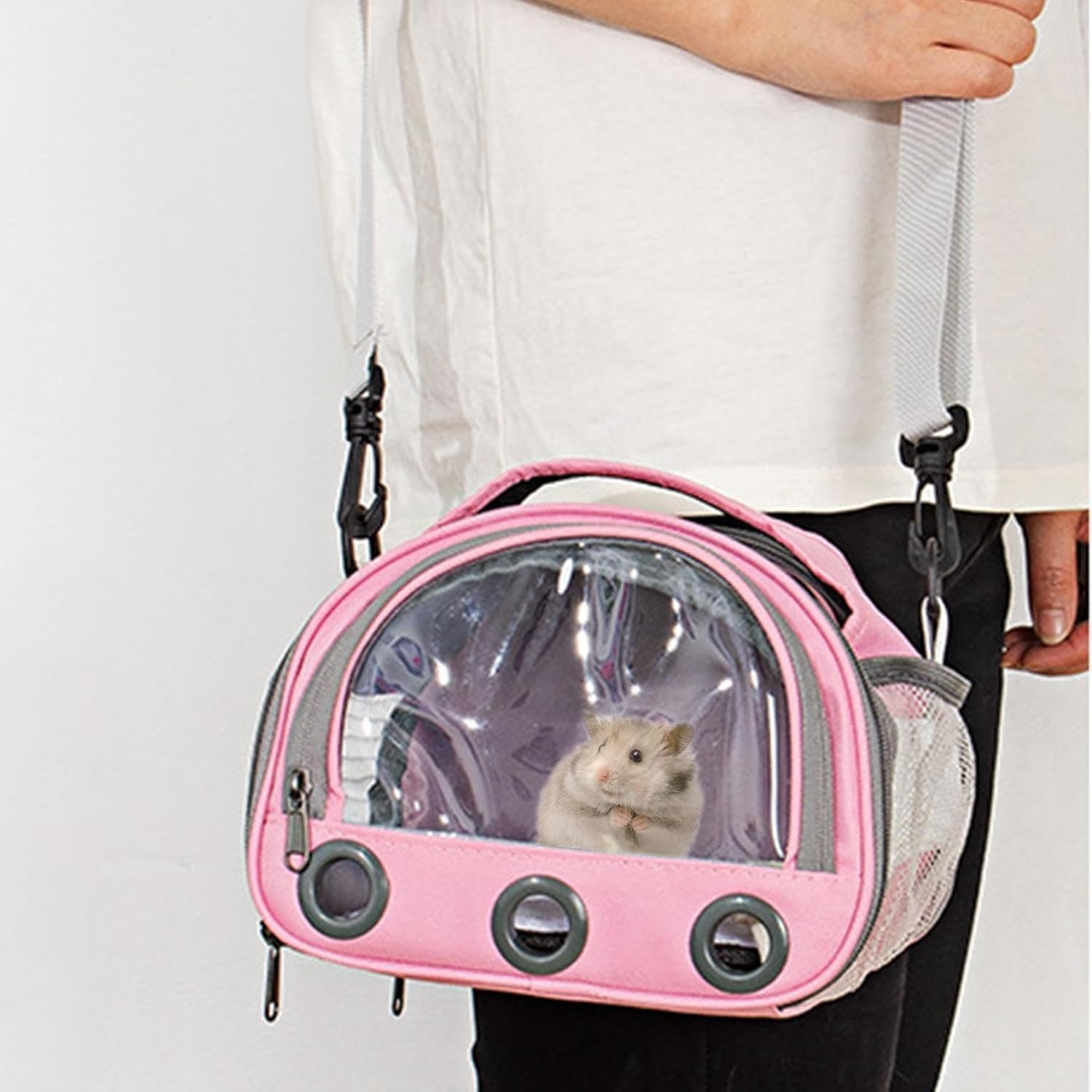 Hamster Travel Carrier Bag Guinea Pig Carrier Bag Travel Small Animals Chinchilla Outgoing Carrier Cage Carrying Shoulder Bag, Pink, S (Pink,L)