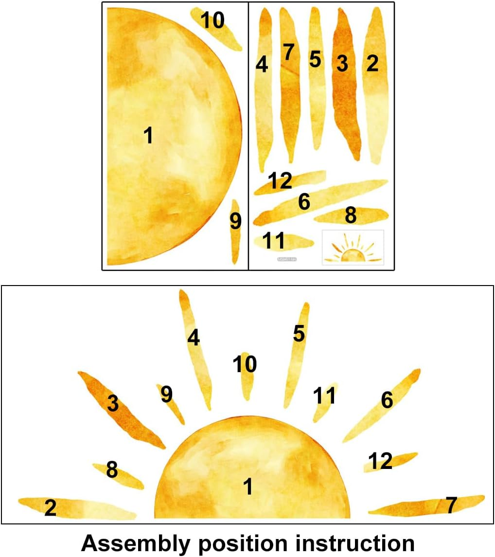 ('''') Half Sun Wall Decal Extra Large Boho Sun Wall Decals Peel and Stick Removable Sunshine Wall Stickers for Bedroom Decor Nursery Decor Playroom Decor image number 3