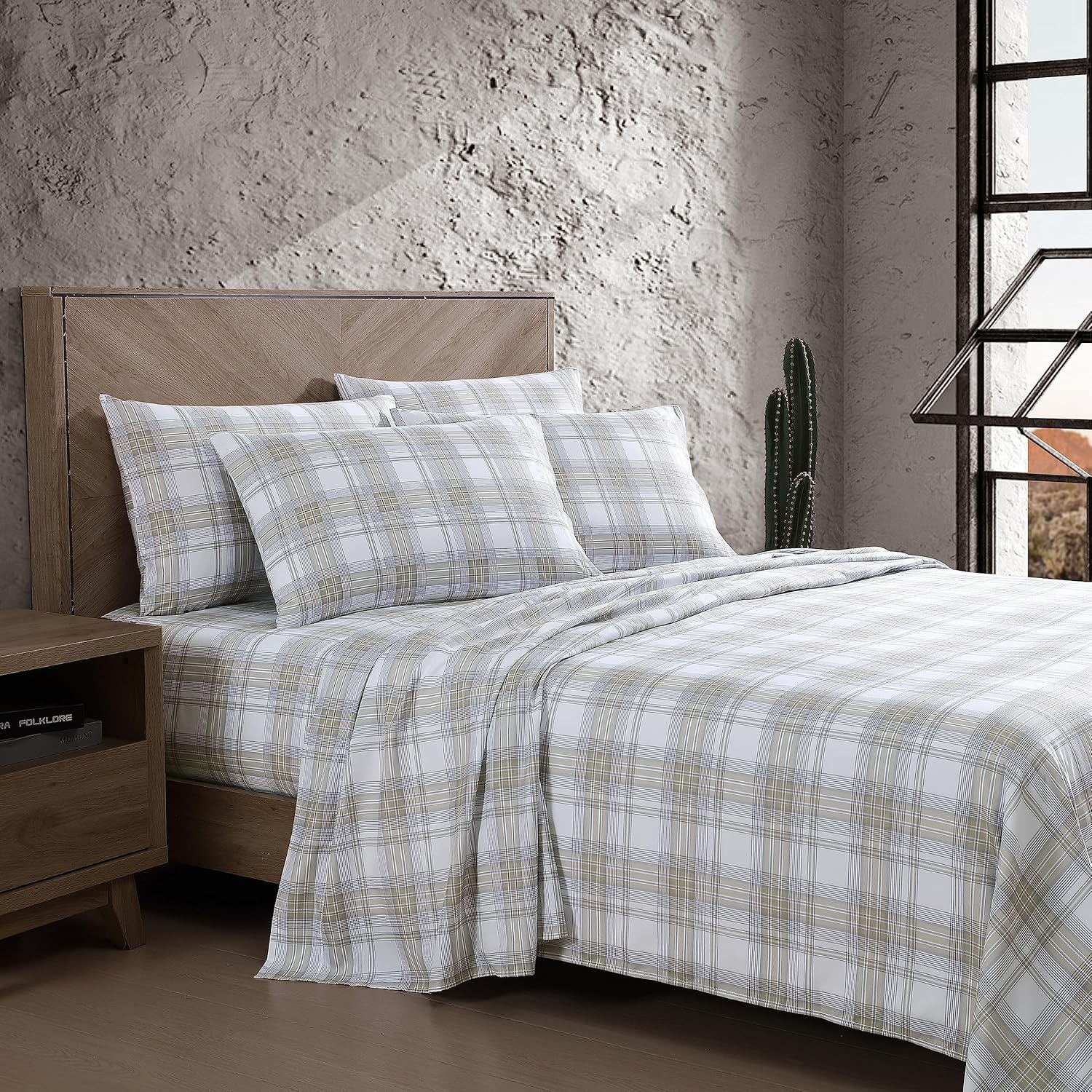 Wrangler- Twin Sheet Set, Silky & Lightweight Bedding Set, Casual Home D&eacute;cor (Dayton Valley Plaid Beige, Twin) image number 4