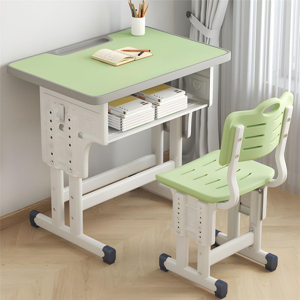 Adjustable Height Children Kids Study Desk and Chair Set, XICEN Multifunctional School Student Writing Desk Study Table and Chair Set with Storage Drawer (Green)