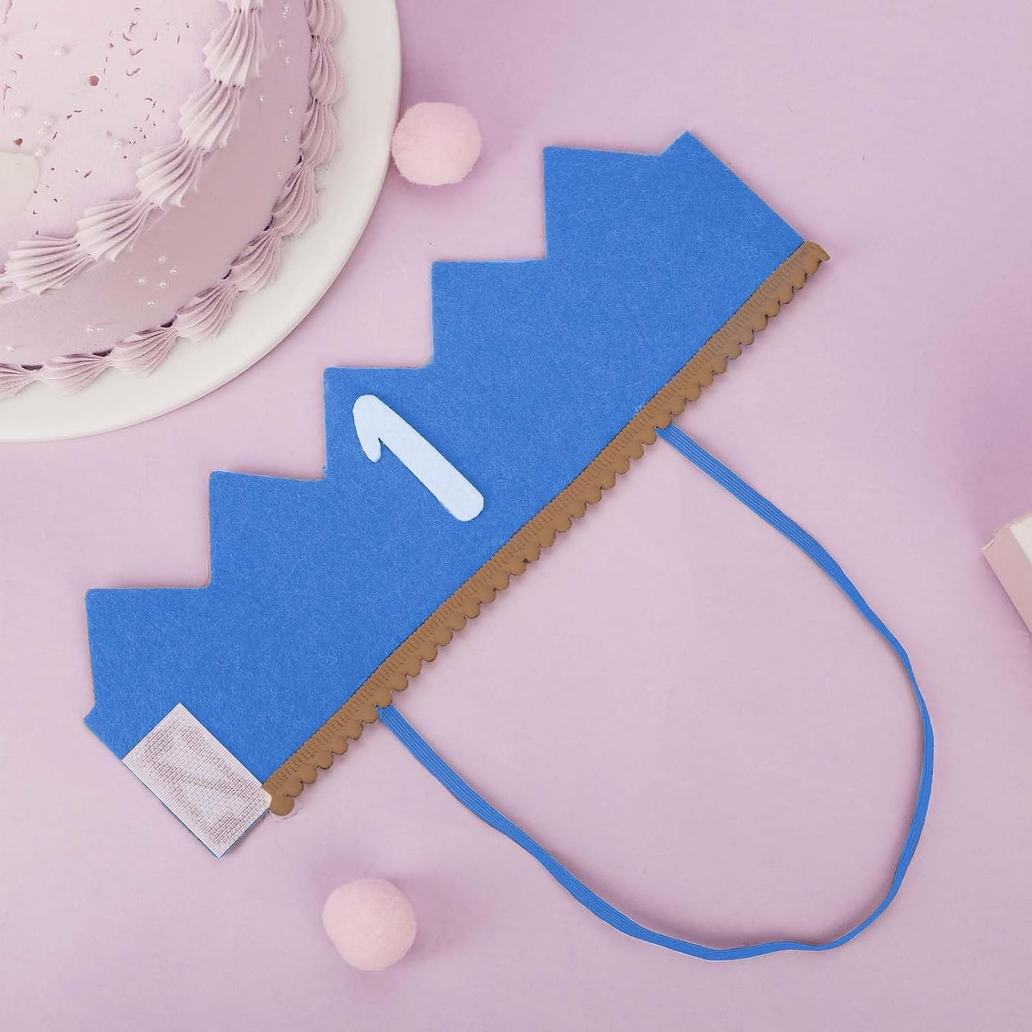 First Birthday Hat for Baby, 1St Birthday Party Supplies Boho Cute Birthday Crown with Elastic Band for Girls Boys Birthday Party Decorations (Blue) image number 2