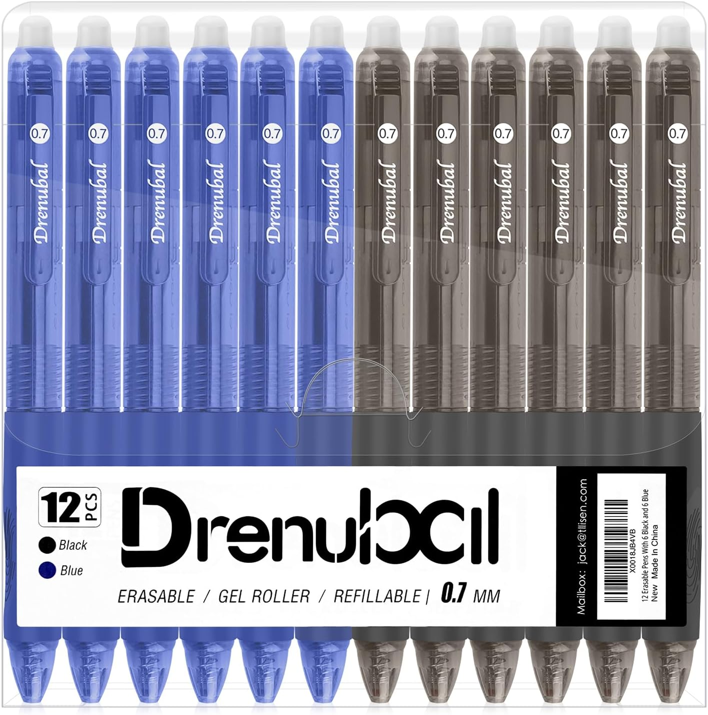 12-Pack Erasable Pens with 0.7 Mm Medium Point, Retractable Gel Pens - Refillable Ink with Eraser Comfort Grip & Quick-Dry for Drawing/Writing (Office/School/Gift Set)