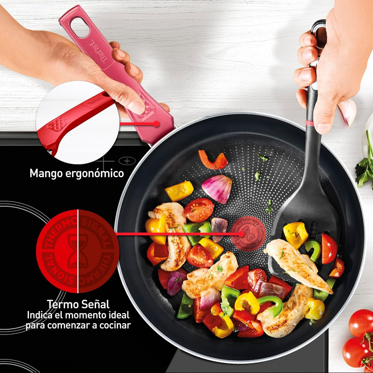 Tefal Daily Expert Red Non-Stick Frypan, 28Cm, C2890602, Fixed Handle Aluminium, Titanium Non-Stick Coating, Thermo Signal Technology for Easier Cooking, Suitable for All Cooktops, Oven Safe image number 3