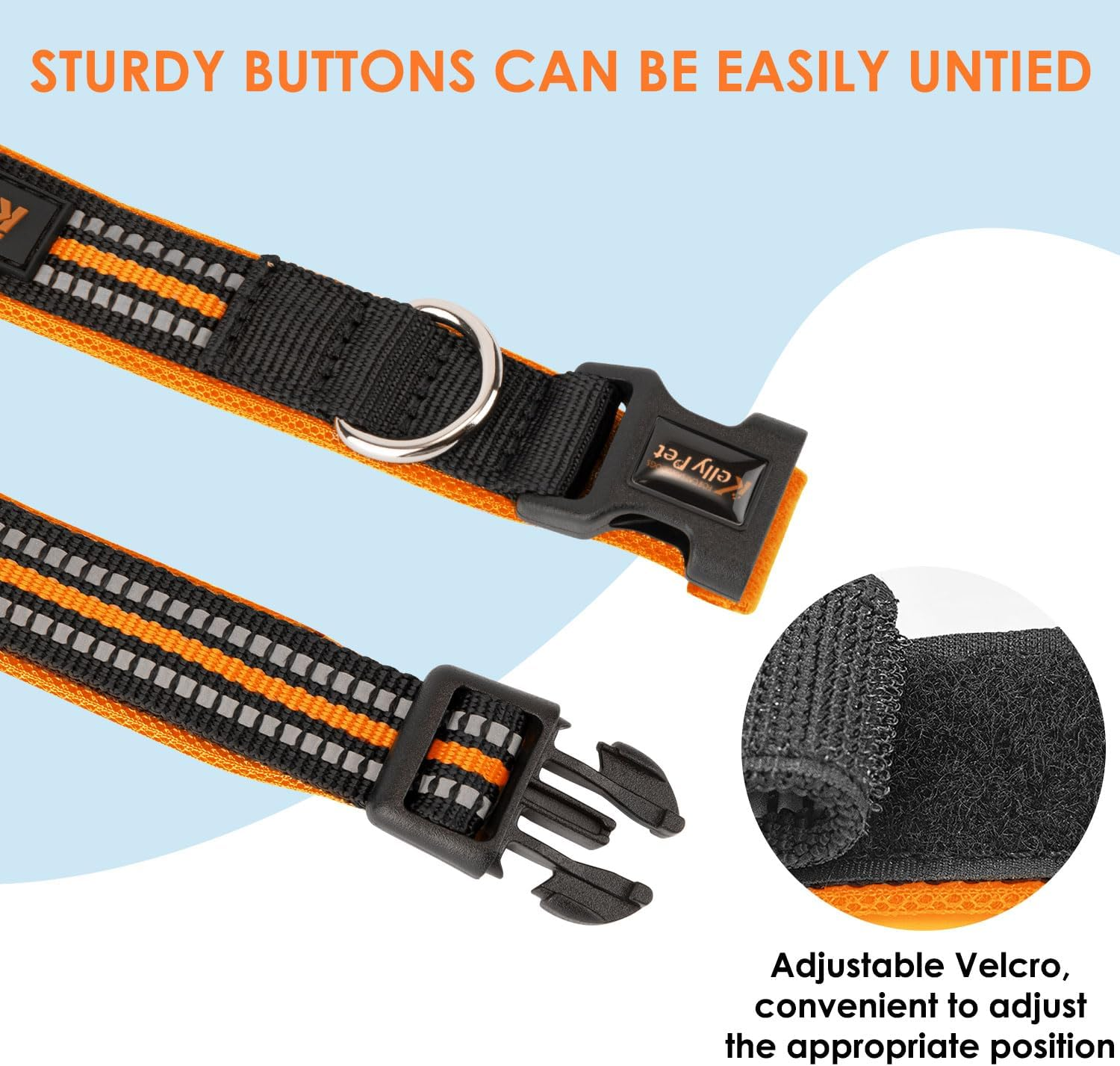 AUTOWT Reflective Dog Collar, Soft Neoprene Padded Breathable Nylon Pet Collar, Adjustable Classic Puppy Collars with Safety Locking Buckle for Small Medium Dogs Walking (Orange, S) image number 2
