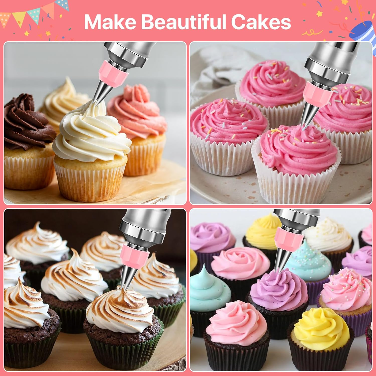 Icing Decoration Gun Set, Stainless Steel Dessert Decorating Syringe Set, Cupcake Frosting Filling Injector with 6 Icing Nozzles, 3 Cream Scraper, 2 Offset Spatula, 2 Nozzle Brush for Kitchen Baking image number 3