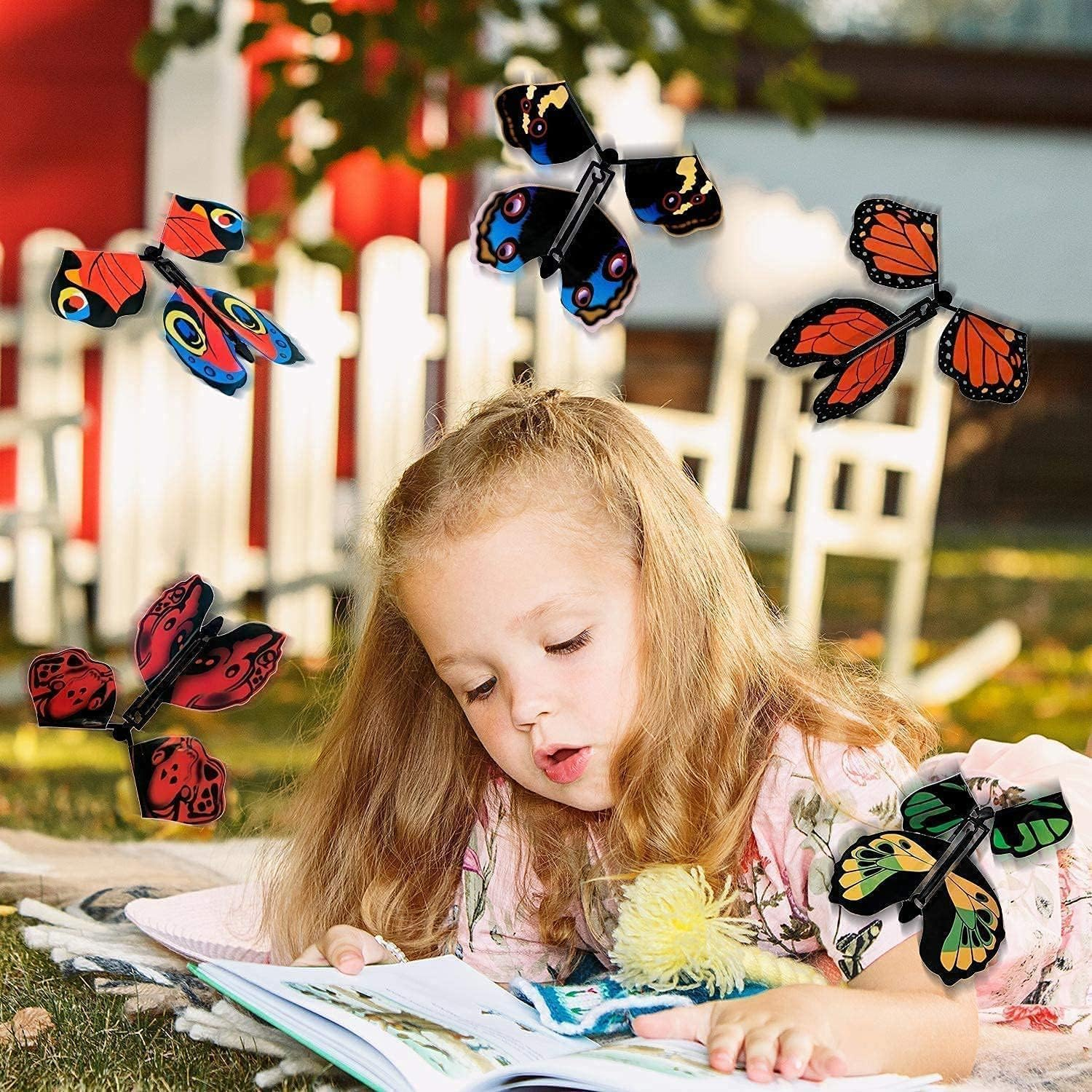 Magic Flying Butterfly Toy, Wind up Rubber Band Powered Flying Butterfly Surprise for Colorful Bookmark and Easter Egg Basket Stuffers - 6 Pcs image number 1