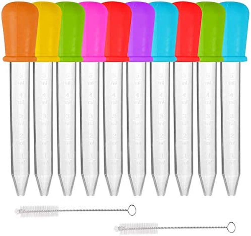 ALINK 10-Pack Liquid Droppers - Assorted Colors - Food Safe and Premium Quality Material - Medicine Dropper, Plastic Pipette - Home, School Laboratories - Art, Science, Gummy Making, Oil, Water