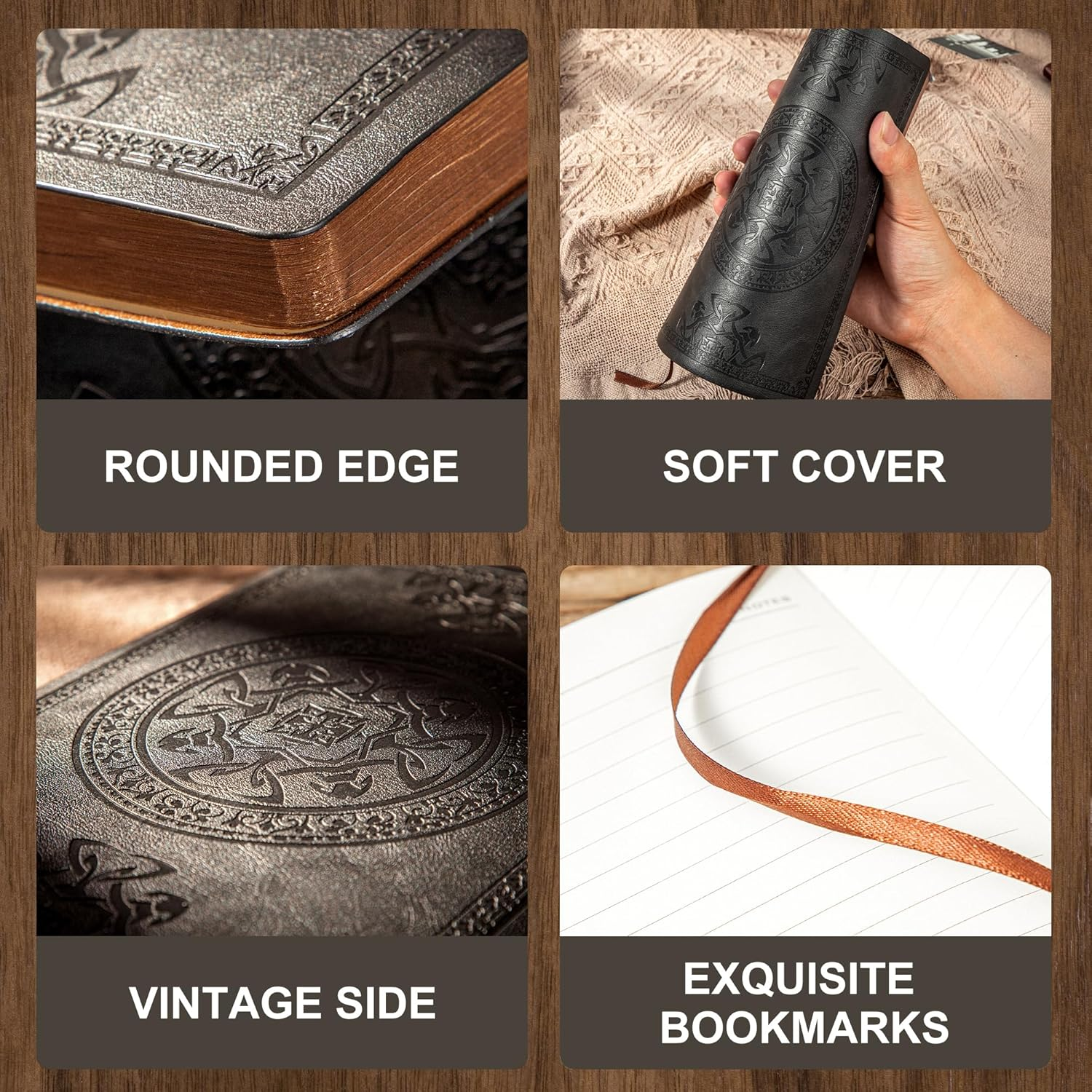 CAGIE Leather Vintage Journal for Men Soft Cover 256 Lined Pages Notebook 180 Lay Flat for Writing Travel Diary, 5.7'' X 8.3'', Black image number 7