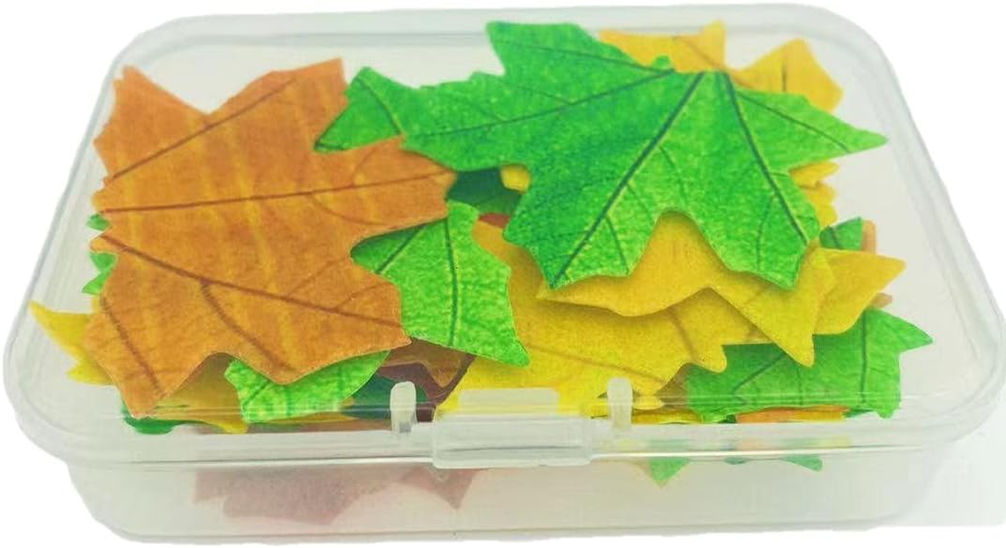 74Pcs Edible Fall Leaves Cake Cupcake Toppers for Baking Food Ice Cubs Rice Paper Autumn Maple Leaveswedding Happy Birthday Party Mixed 2 Size 4 Color image number 3