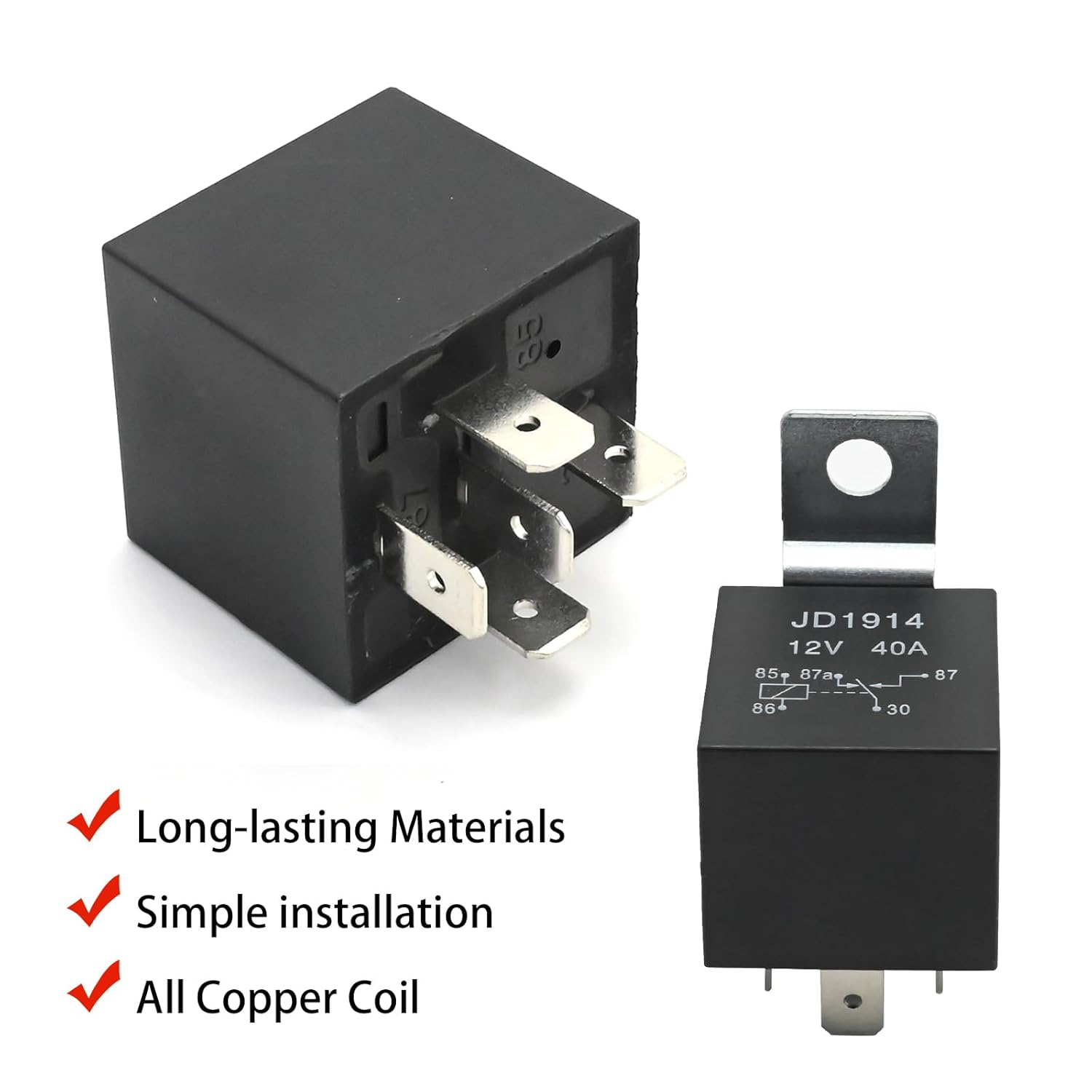 10 Pcs 12V 40APM JD1914 Relay, Heavy Duty Relay Socket Plug 5 Wire, 5 Pin Multi-Purpose Relay with Socket Holder for Truck Van Motorcycle Boat Automotive