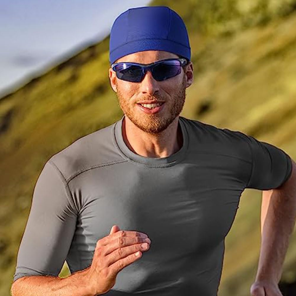 JZS Helmet Liner Skull Caps 6 Pieces Sweat Wicking Cycling Running Hat for Men Women(Black+Blue+Grey) image number 4