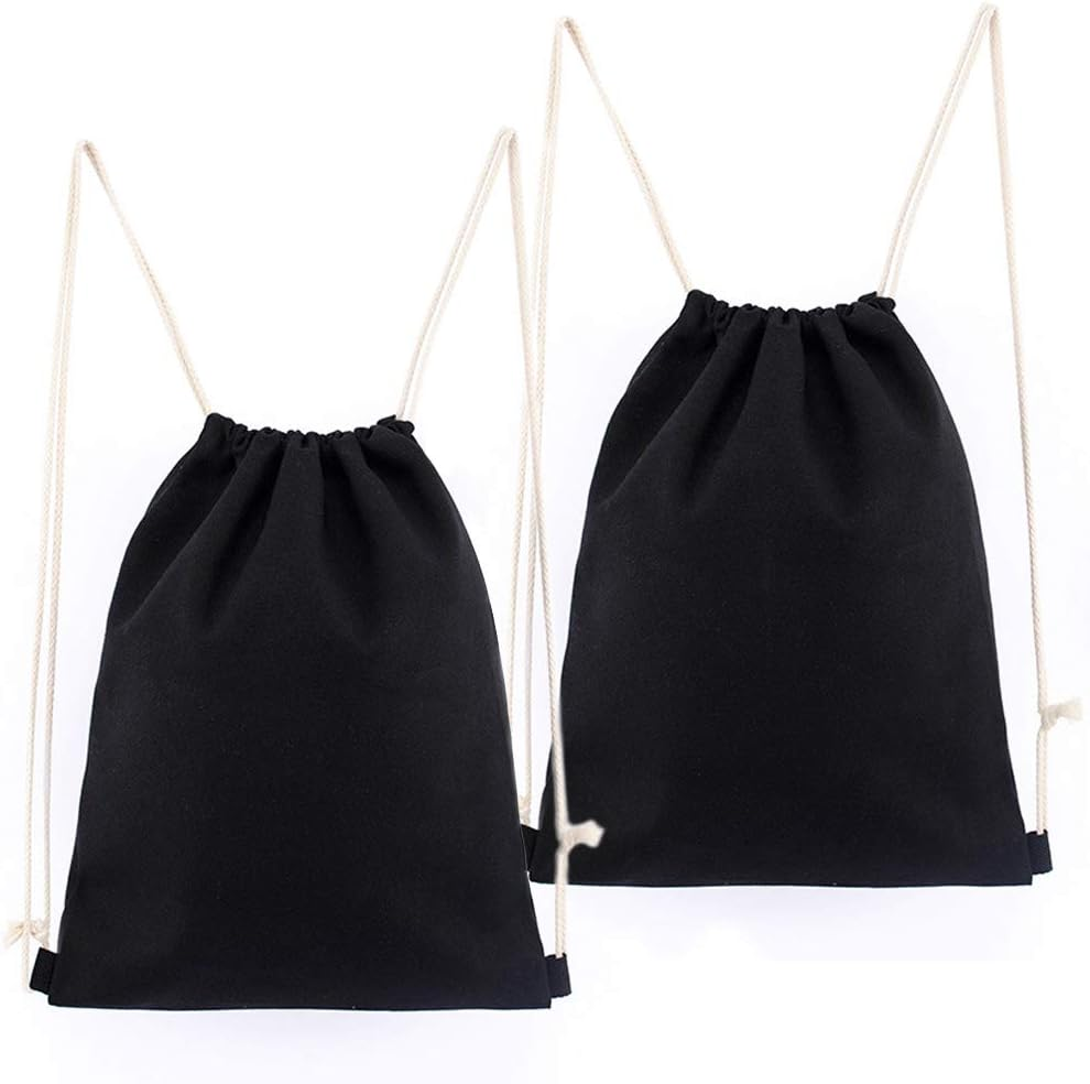 2-Pack Cotton Canvas Drawstring Backpack Gym Sackpack