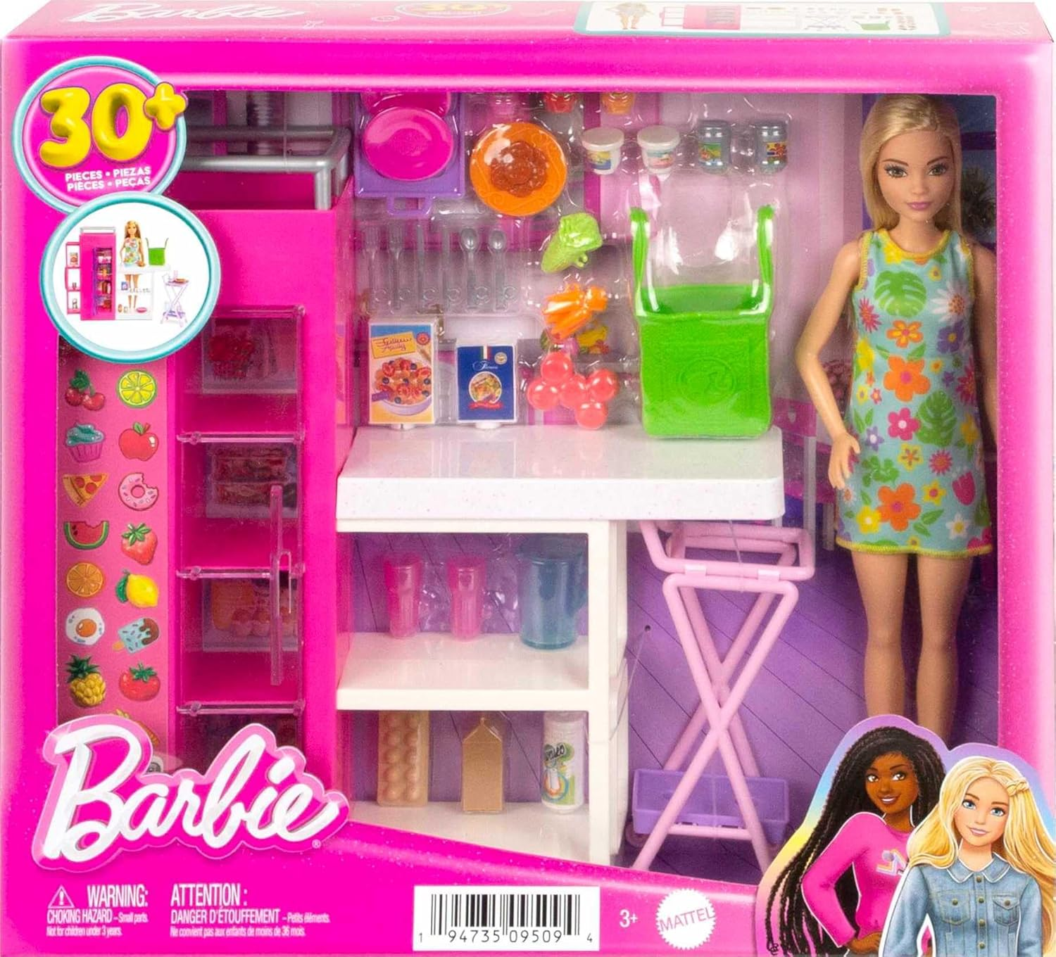 Barbie Doll & 25+ Accessories, Ultimate Pantry Playset with Dollhouse Furniture, Food-Themed Pieces & Sticker Sheet