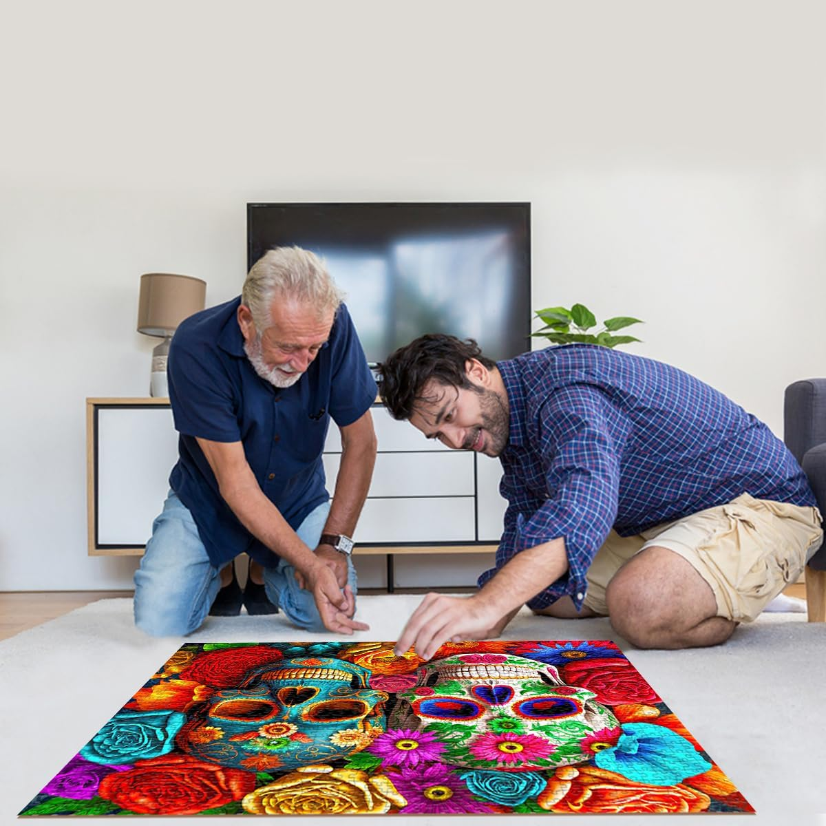 HUADADA Jigsaw Puzzles for Adults 1000 Pieces, Puzzles for Adults 1000 Piece, Challenging Game Toys, Impossible Puzzle, Family Decoration Puzzle - Flowers Skull image number 2