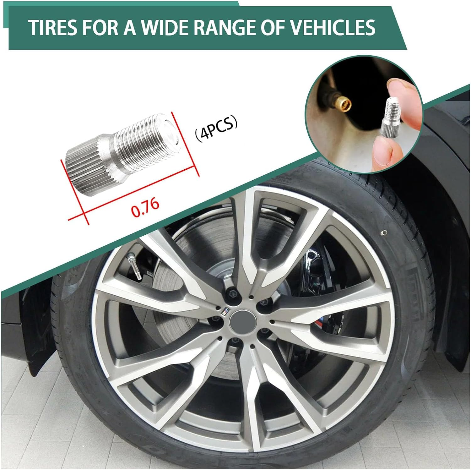 4PCS 19Mm Valve Cap Stem Extenders, Screw-On Car Tire Valve Stem Extensions, Universal Nickle Plated Brass Wheel Tire Caps Extender Adapter for Car Truck Motorcycle Bike image number 1