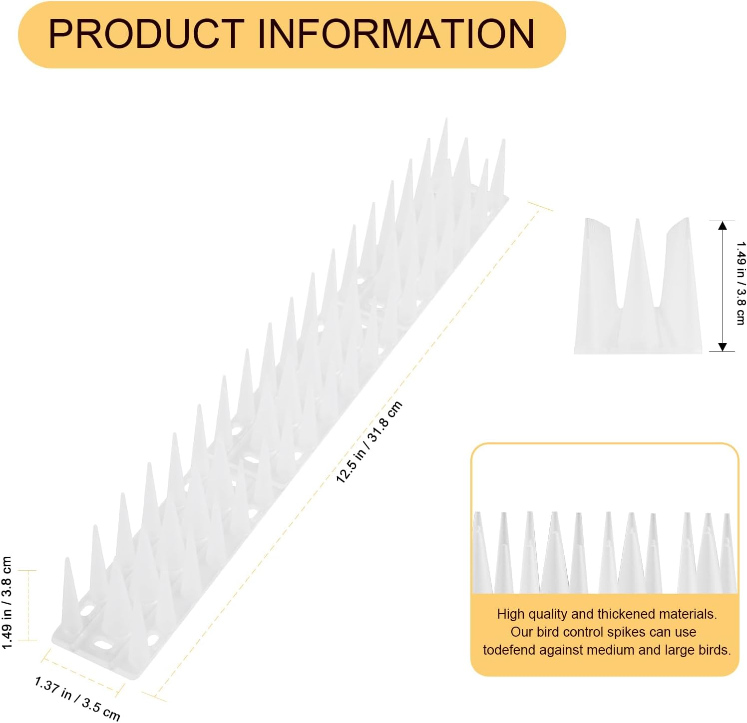 OFFO Clear Bird Spikes, Keep Birds Pigeon Woodpecker Away Device Outdoor, Covers 2.6M(8.4 Feet), Frosted White image number 6