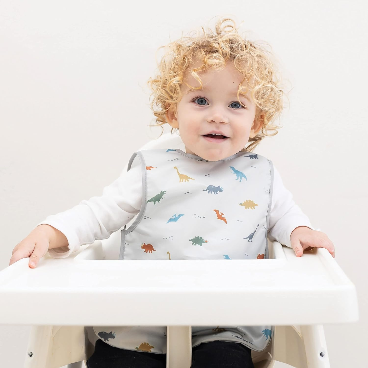 Tiny Twinkle Mess-Proof Apron Bib - Baby & Toddler Waterproof Smock with Tug-Proof Closure, Dinosaur, Small 6-24 Months