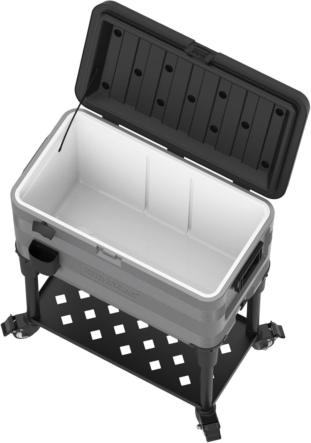 Duramax Patio Cooler 70L Icebox Beverage Cart, High Performance Cool Box with PU Insulation, Icebox with Side Handles & Caster Wheels, Bottle Opener, Extra Storage Shelf, Cooler Box, Durable Ice Chest