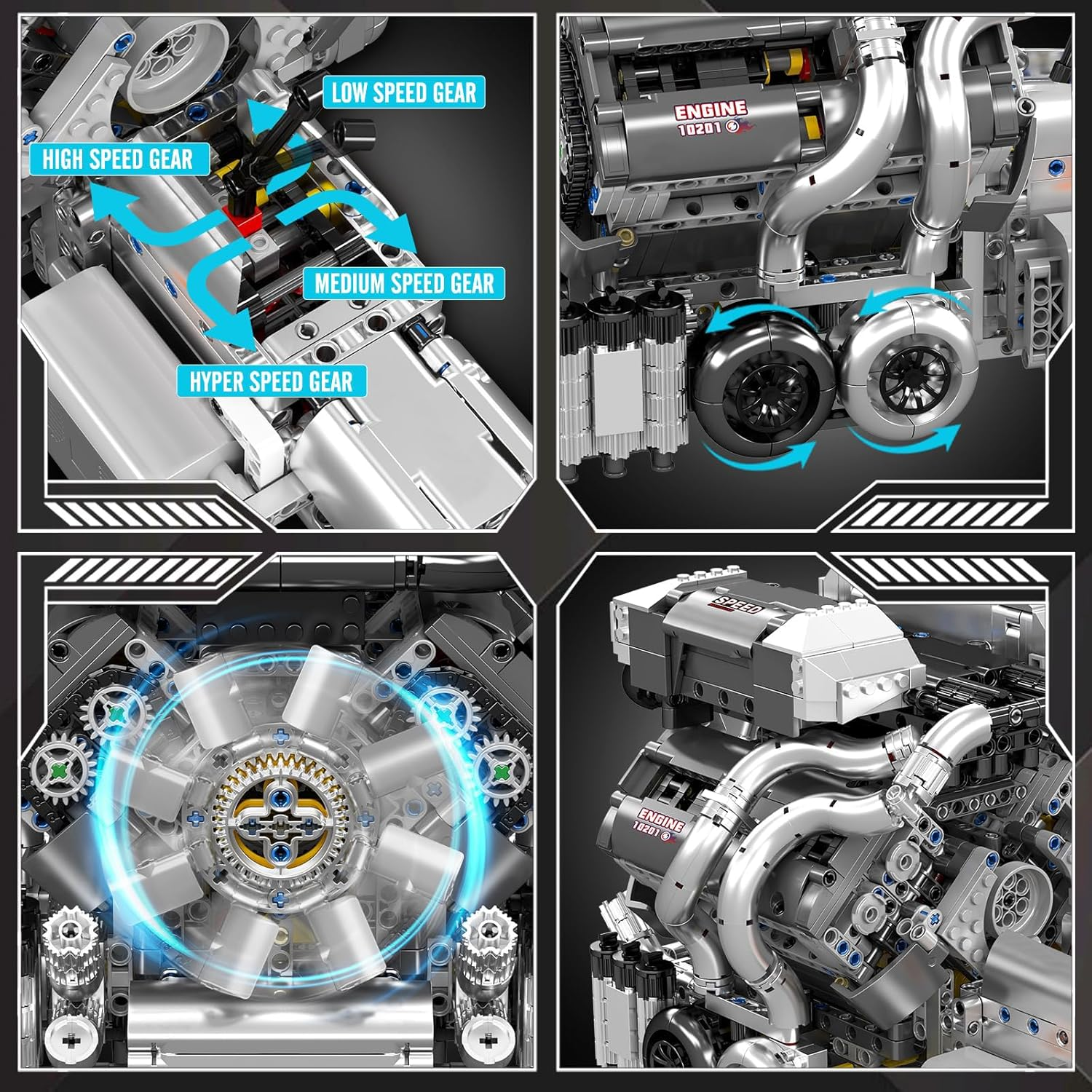 Mould King 10201 W16 Engine Assembly Kit - Build-Your-Own W16 Engine Toy 2024 Pieces, 16-Cylinder Gasoline Car Engine Replica Model Kit for Kids/Teens Ages 10+ image number 5