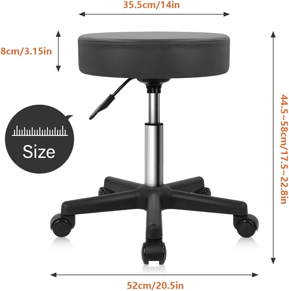 KKTONER round Rolling Stool PU Leather Height Adjustable Swivel Drafting Work SPA Salon Stools Chair with Wheels Gray image number 5